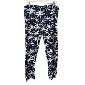Lulu B Pants Straight Leg Stretch Palm-Tree Coastal Navy White Pull-On Size XL